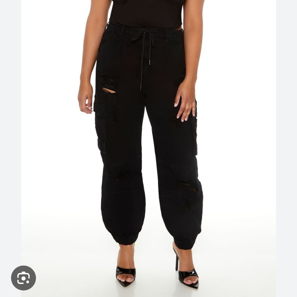 Forever 21 Twill Jogger Distress Black Sz 16 Elastic